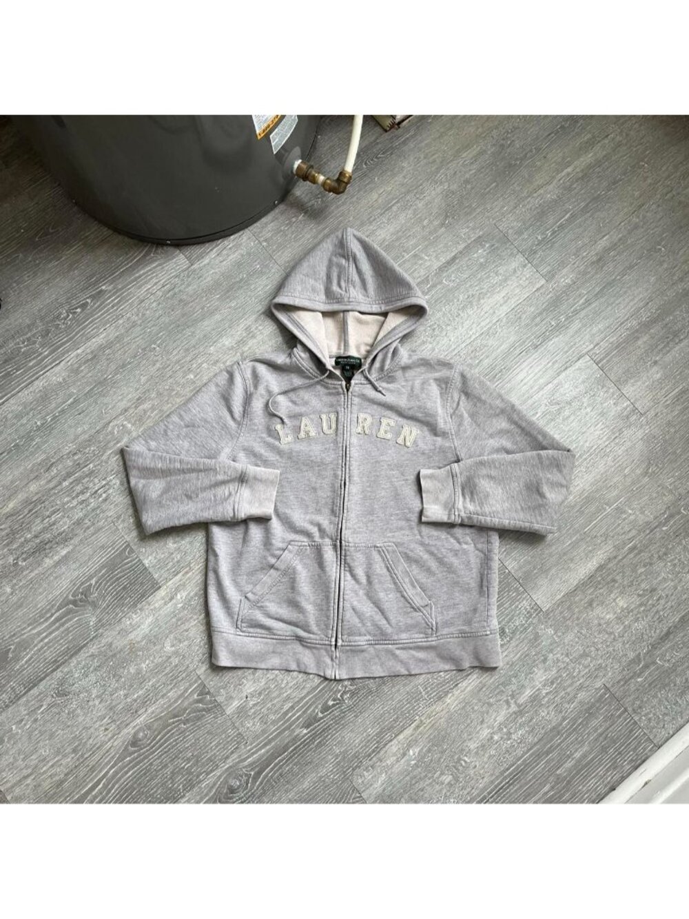 Grey / White Vintage Polo Ralph Lauren Zip-Up Embroidered Hoodie / Sweater